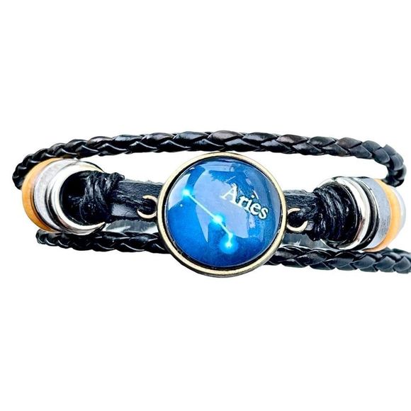 New Genuine Leather Aries Constellation Zodiac Sign Bracelet - Picture 2 of 7